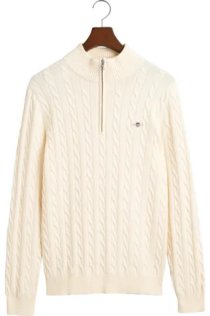 GANT Cotton Cable Half Zip Tops Knitwear Half Zip Jumpers Cream