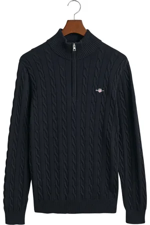 GANT Cotton Cable Half Zip Tops Knitwear Half Zip Jumpers Navy