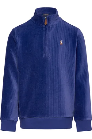 Ralph Lauren Knit Corduroy Quarter-Zip Pullover Tops Knitwear Pullovers Blue