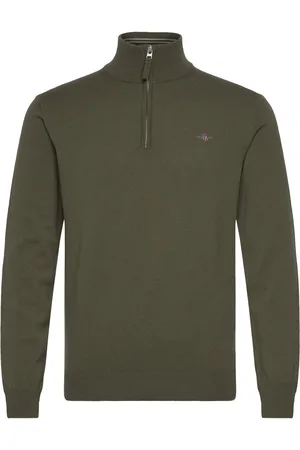 GANT Superfine Lambswool Half Zip Tops Knitwear Half Zip Jumpers Green