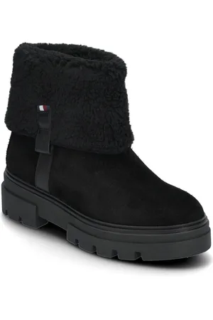 Tommy Hilfiger Faux Fur Suede Roll-Down Boot Shoes Boots Ankle Boots Ankle Boots Flat Heel Black