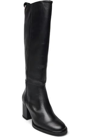Tommy Hilfiger Long Boot Mid Wrapped Lthr Heel Lange Støvler Black