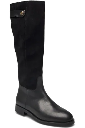 Tommy Hilfiger Th Stud Leather Mix Long Boot Lange Støvler Black