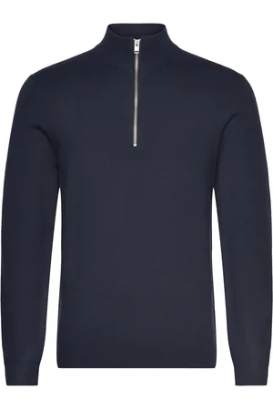 Lindbergh Ecovero Half Zip Knit Tops Knitwear Half Zip Jumpers Navy
