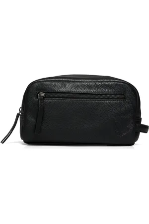 Lyle & Scott Leather Wash Bag Toilettaske Black