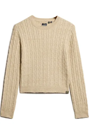 Superdry Fitted Cable Crew Neck Jumper Tops Knitwear Jumpers Beige