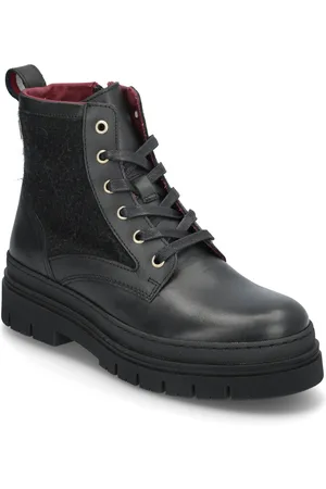 Tommy Hilfiger Nautical Melton Leather Lace-Up Shoes Boots Ankle Boots Ankle Boots Flat Heel Black