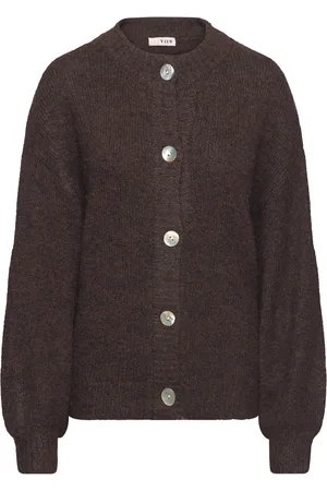 A-View Patrisia Solid Knit Cardigan Tops Knitwear Cardigans Brown