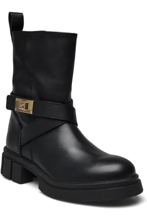 Tommy Hilfiger Biker Leather Shoes Boots Ankle Boots Ankle Boots Flat Heel Black