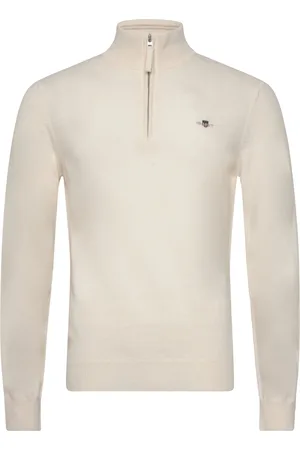 GANT Superfine Lambswool Half Zip Tops Knitwear Half Zip Jumpers Cream