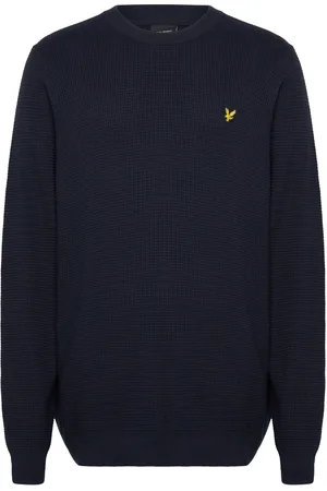 Lyle & Scott Grid Knit Crew Neck Jumper Tops Knitwear Round Necks Navy