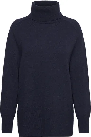 GANT Herringb Detail Rollneck Tops Knitwear Turtleneck Navy