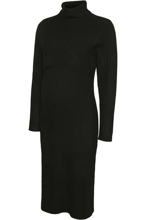 Mama;licious Mlsuniva June L/S Knit Midi Dress 2F Knælang Kjole Black