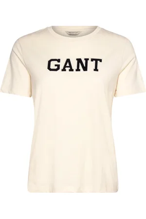 GANT Reg Velour Applique T-Shirt Tops T-shirts & Tops Short-sleeved Cream
