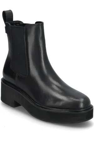 Ralph Lauren Adrianna Burnished Leather Bootie Shoes Chelsea Boots Black