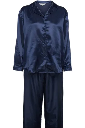 Lady Avenue Satin Long Sleeve Pyjamas Pyjamas Nattøj Blue
