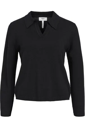 Object Objthess L/S V-Neck Knit Polo Noos Tops Knitwear Jumpers Black