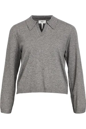 Object Objthess L/S V-Neck Knit Polo Noos Tops Knitwear Jumpers Grey