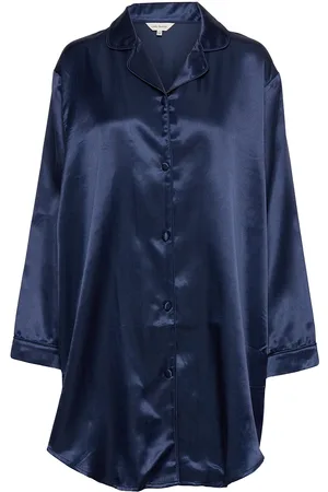 Lady Avenue Satin Long Sleeve Nightshirt Nattøj Blue