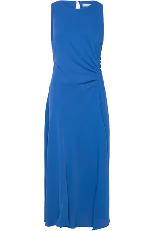 MANGO Midi-Dress With Draped Detail Knælang Kjole Blue