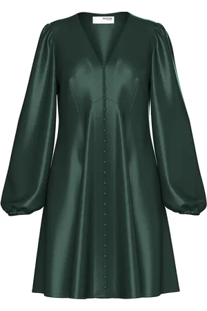 SELECTED Slfjyline Ls Short Butt D Satin Dressb Kort Kjole Green