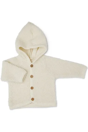 Smallstuff Cardigan Bouclé Merino Wool W. Buttons And Hoodie Outerwear Fleece Outerwear Fleece Jackets Cream