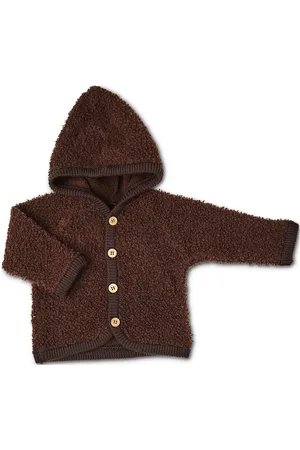 Smallstuff Cardigan Bouclé Merino Wool W. Buttons And Hoodie Outerwear Fleece Outerwear Fleece Jackets Brown