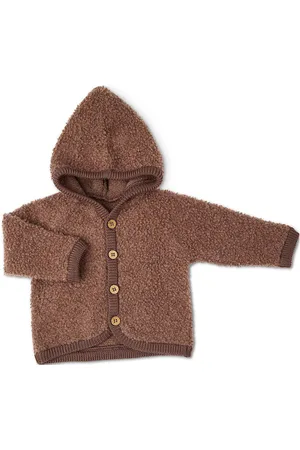 Smallstuff Cardigan Bouclé Merino Wool W. Buttons And Hoodie Outerwear Fleece Outerwear Fleece Jackets Brown