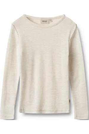 WHEAT Wool T-Shirt L/S Alfie Tops T-shirts Long-sleeved T-Skjorte Cream