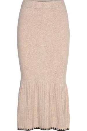 BUBBLEROOM Contrast Edge Knitted Skirt Skirts Knee-length & Midi Skirts Beige