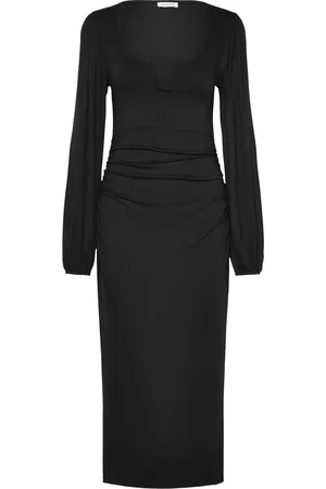 BUBBLEROOM Rudina Puff Sleeve Midi Dress Knælang Kjole Black