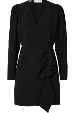 SELECTED Slfsine Ls Short Ruffle Dress B Kort Kjole Black
