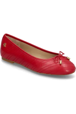 Ralph Lauren Jayna Stitched Leather Flat Ballerinasko Ballerinaer Red