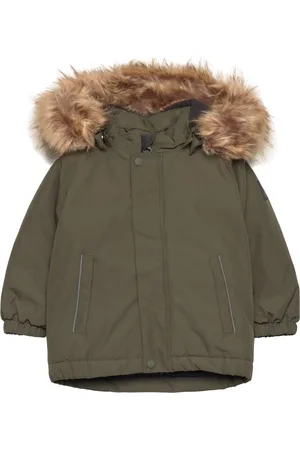 Color Kids Parka W. Fake Fur Parka Jakke Green