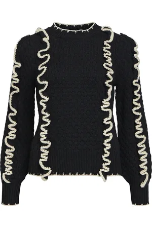 Object Objyaa L/S Knit Pullover Rep Tops Knitwear Jumpers Black
