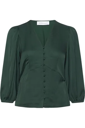 SELECTED Slfjyline 3/4 Butt D Satin Top B Tops Blouses Long-sleeved Green