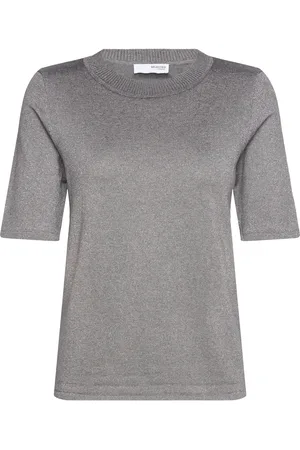 SELECTED Slflura Lurex 2/4 Knit O-Neck Tops Shirts Short-sleeved Grey