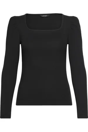 Ralph Lauren Stretch Cotton Ribbed Puff-Sleeve Tee Tops T-shirts & Tops Long-sleeved Black