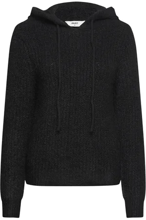 Object Objmilu Ls Re Knit Hoodie Noos Tops Sweatshirts & Hoodies Hoodies Black