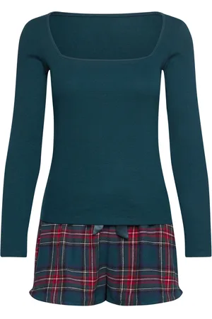 Hunkemöller Pj Flannel Twill Check Short Pyjamas Nattøj Blue