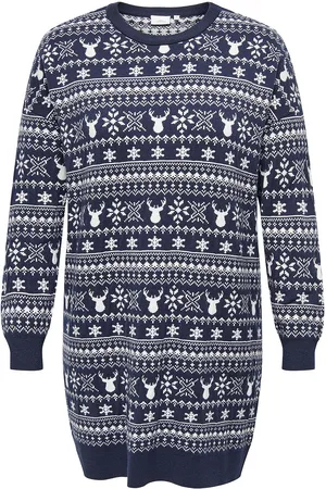 ONLY Carxmas Winter Ls O-Neck Dress Knt Knælang Kjole Navy