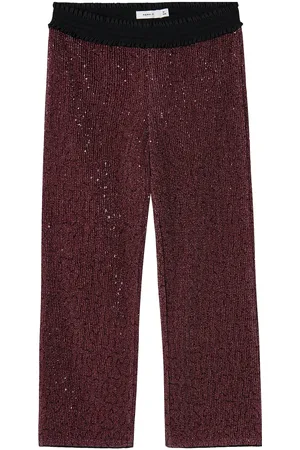 NAME IT Nkfrunic Sequin Wide Pant Bottoms Trousers Burgundy