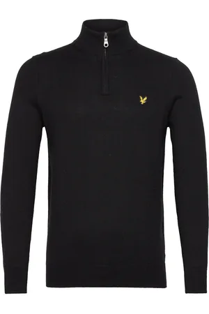 Lyle & Scott Cotton Merino Quarter Zip Jumper Tops Knitwear Half Zip Jumpers Black