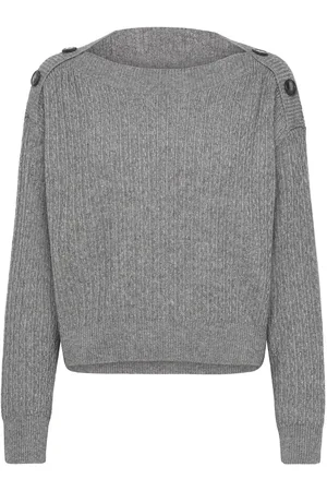 Benetton Boat-Neck Sweat.l/S Tops Knitwear Jumpers Grey