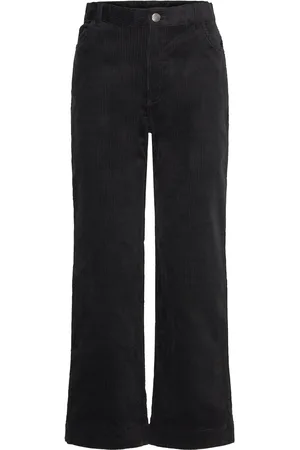 Monki Regular Waist Straight Leg Corduroy Trousers Bottoms Trousers Straight Leg Black