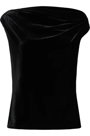 Ralph Lauren Stretch Velvet Off-The-Shoulder Blouse Tops Blouses Sleeveless Black