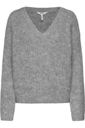 Object Objmilu Ls Lo V-Neck Knit E Au 24 Tops Knitwear Jumpers Grey