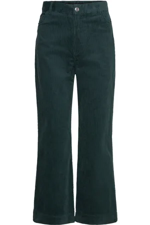 Monki Regular Waist Straight Leg Corduroy Trousers Bottoms Trousers Straight Leg Green
