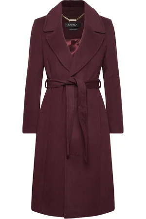 Ralph Lauren Cashmere Blend-Wool Wrap 42" Uldfrakke Frakke Burgundy
