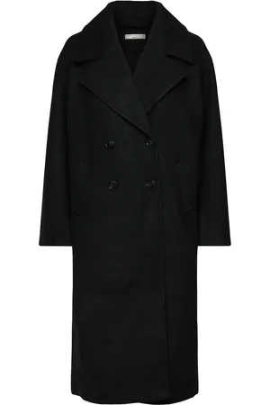 Gina Tricot Double Breasted Coat Uldfrakke Frakke Black